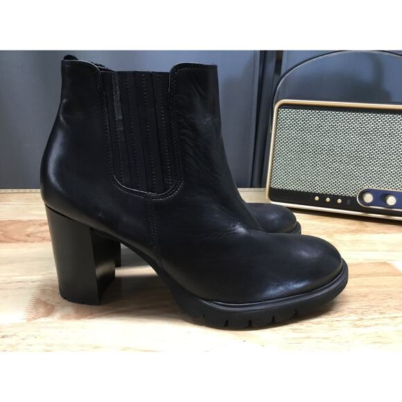 Paul Green Sahara Chelsea Boot Women's 10.5 Black Leather Side Zipper Block Heel - Picture 2 of 10